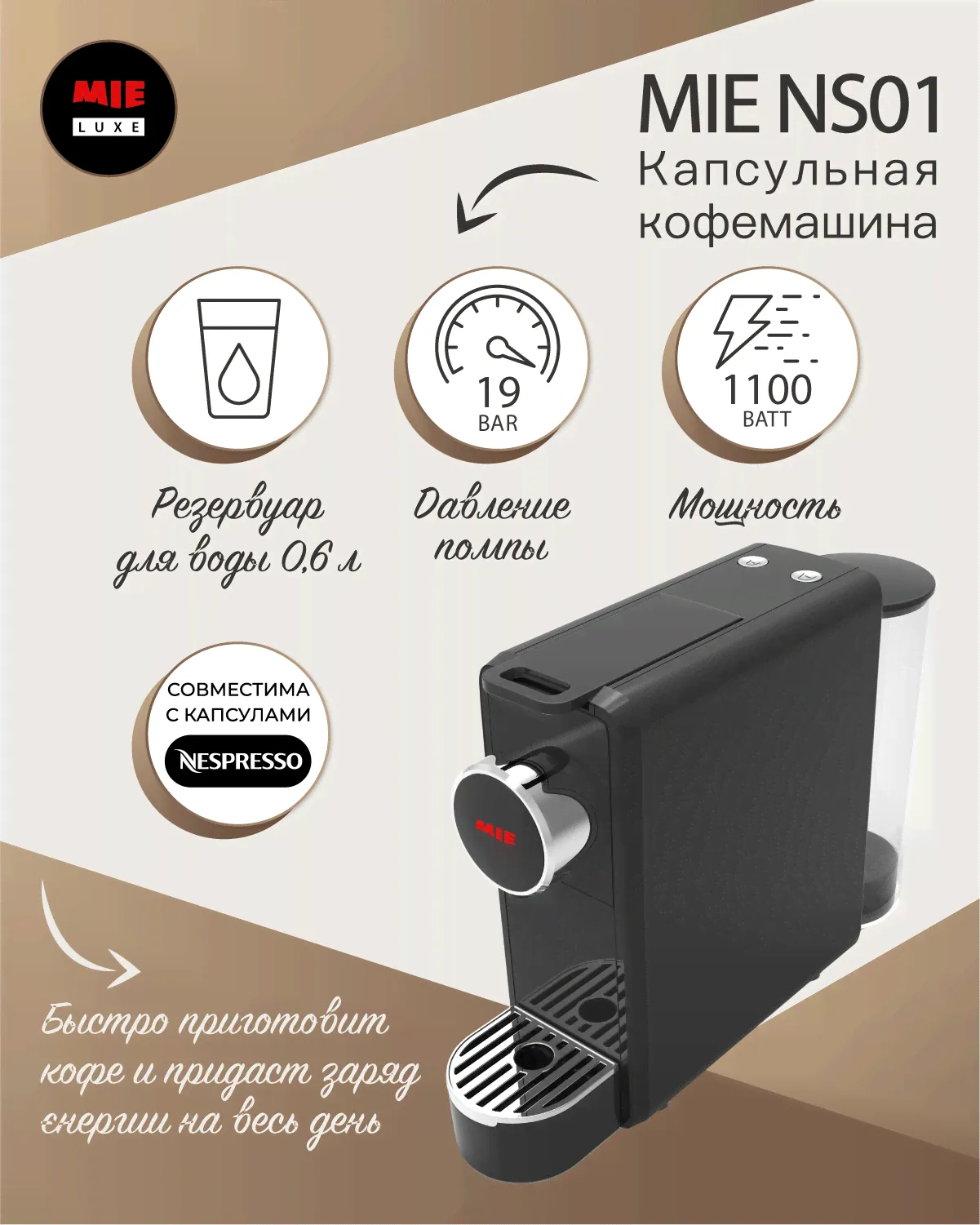 Кофемашина капсульного типа MIE NS01 черная-0