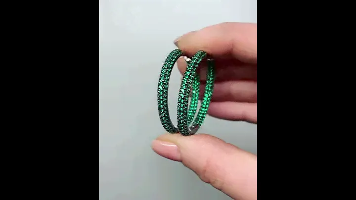 Серебряные серьги-кольца (конго) родированные с фианитами (3,2 см) ДЖ-028